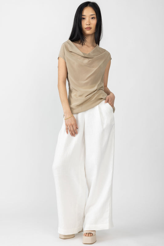 GENTRYPORTOFINO Woven Linen Pant in Latte