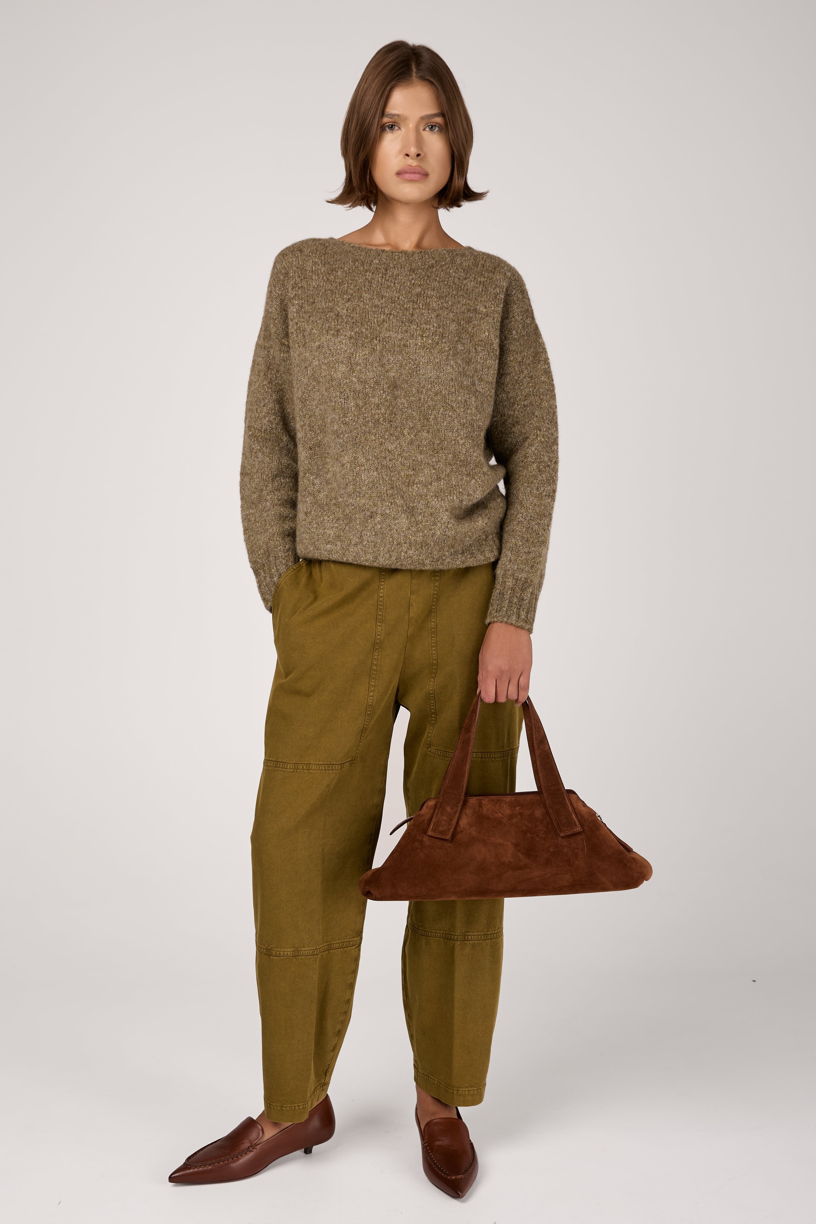 Wool Cashmere Knit Sweater in Oliva