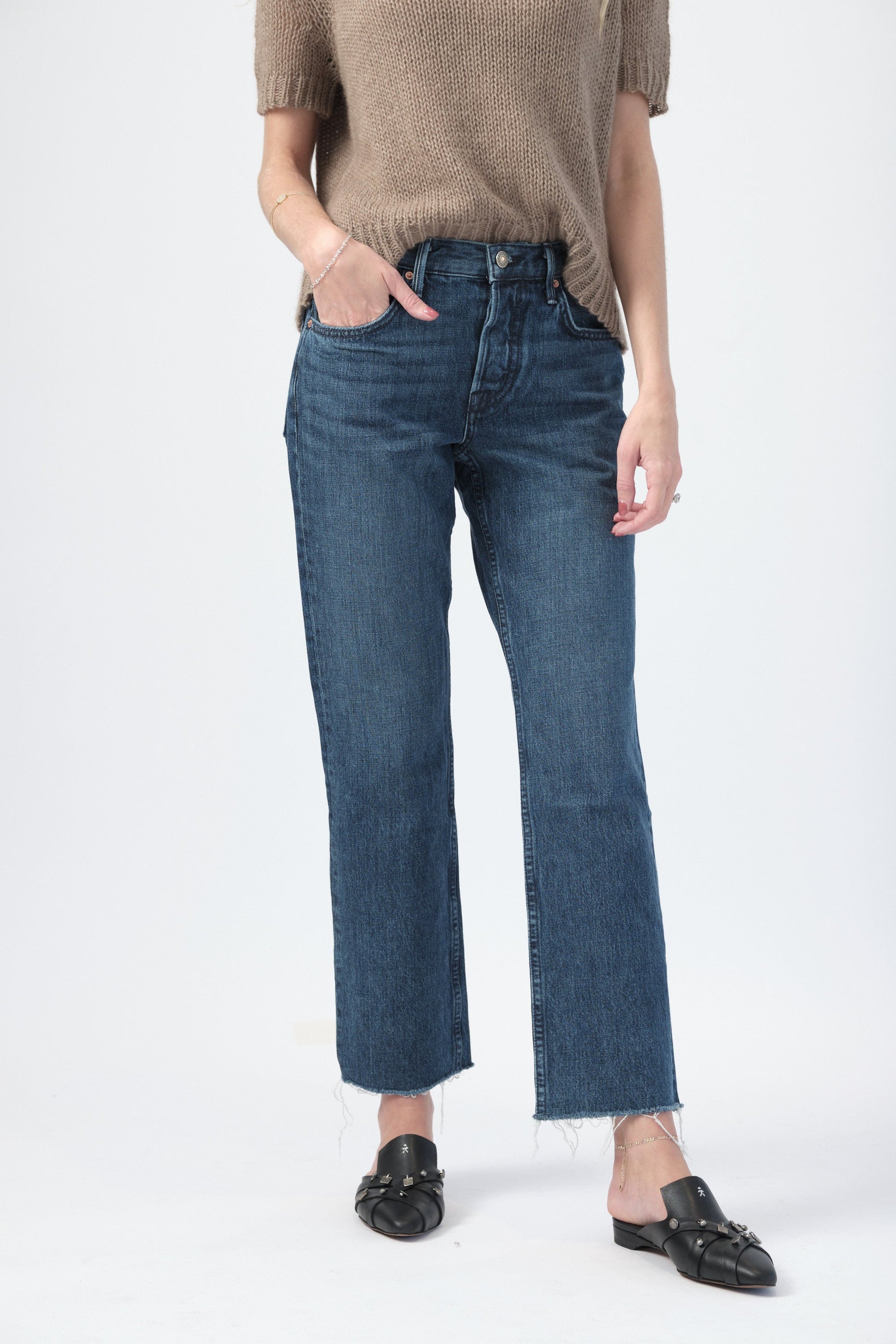 GRLFRND Tatum Cropped Straight Leg Jean in Always Now