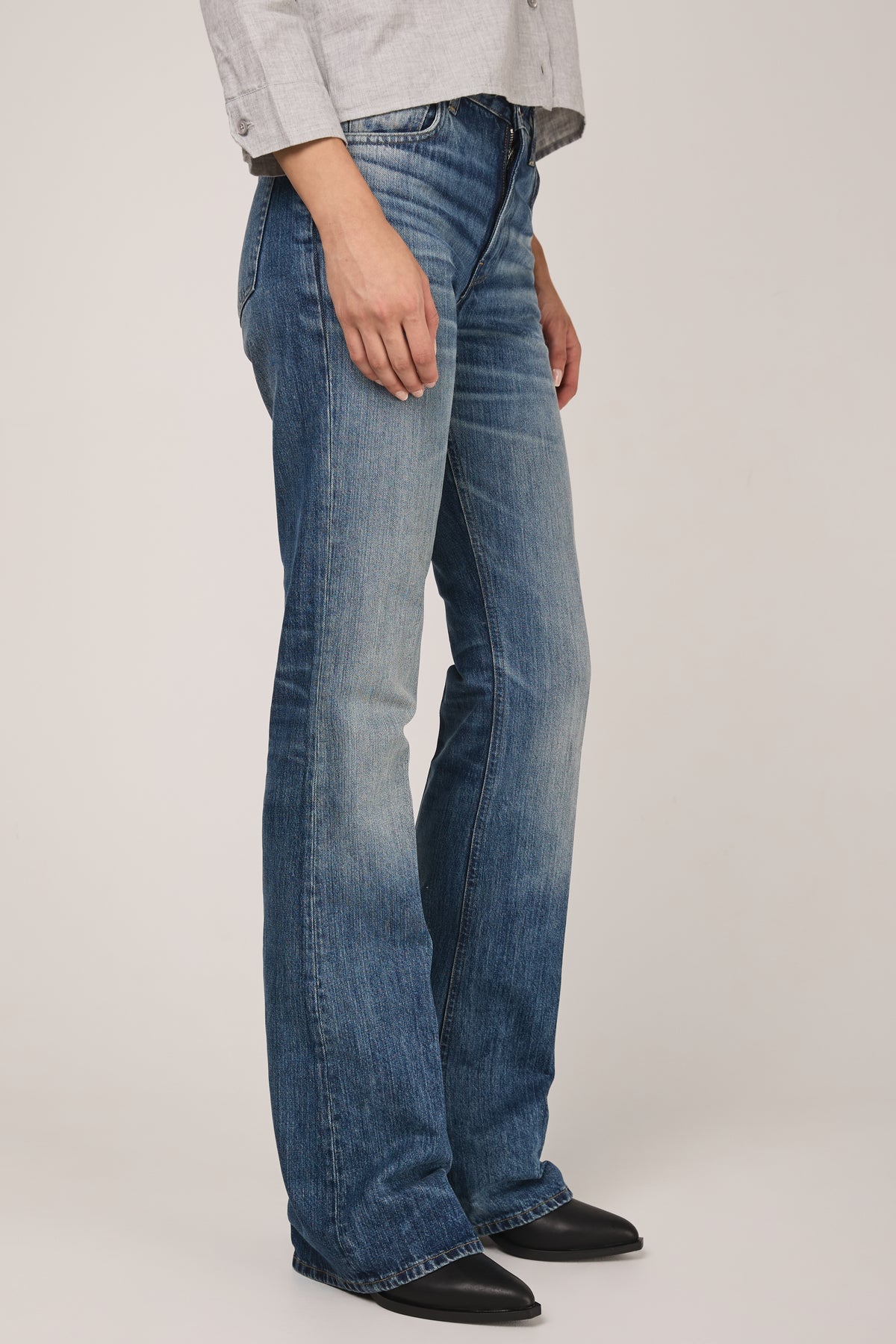 HAIKURE Flora High Rise Flared Jean in Blue Ryder