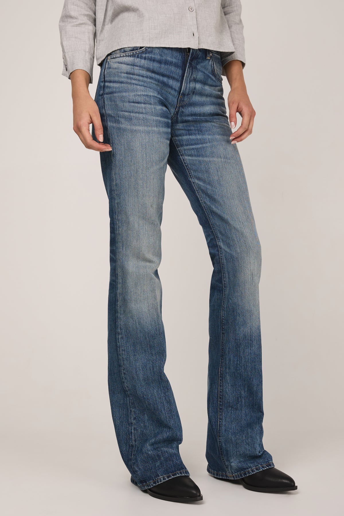 HAIKURE Flora High Rise Flared Jean in Blue Ryder