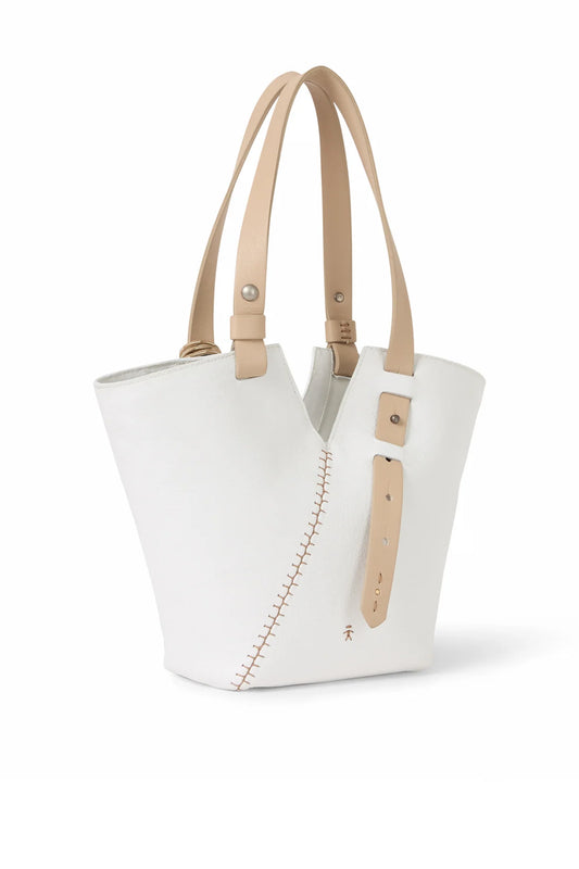 HENRY BEGUELIN Bisaccia Mousse Leather Bag in Bianco