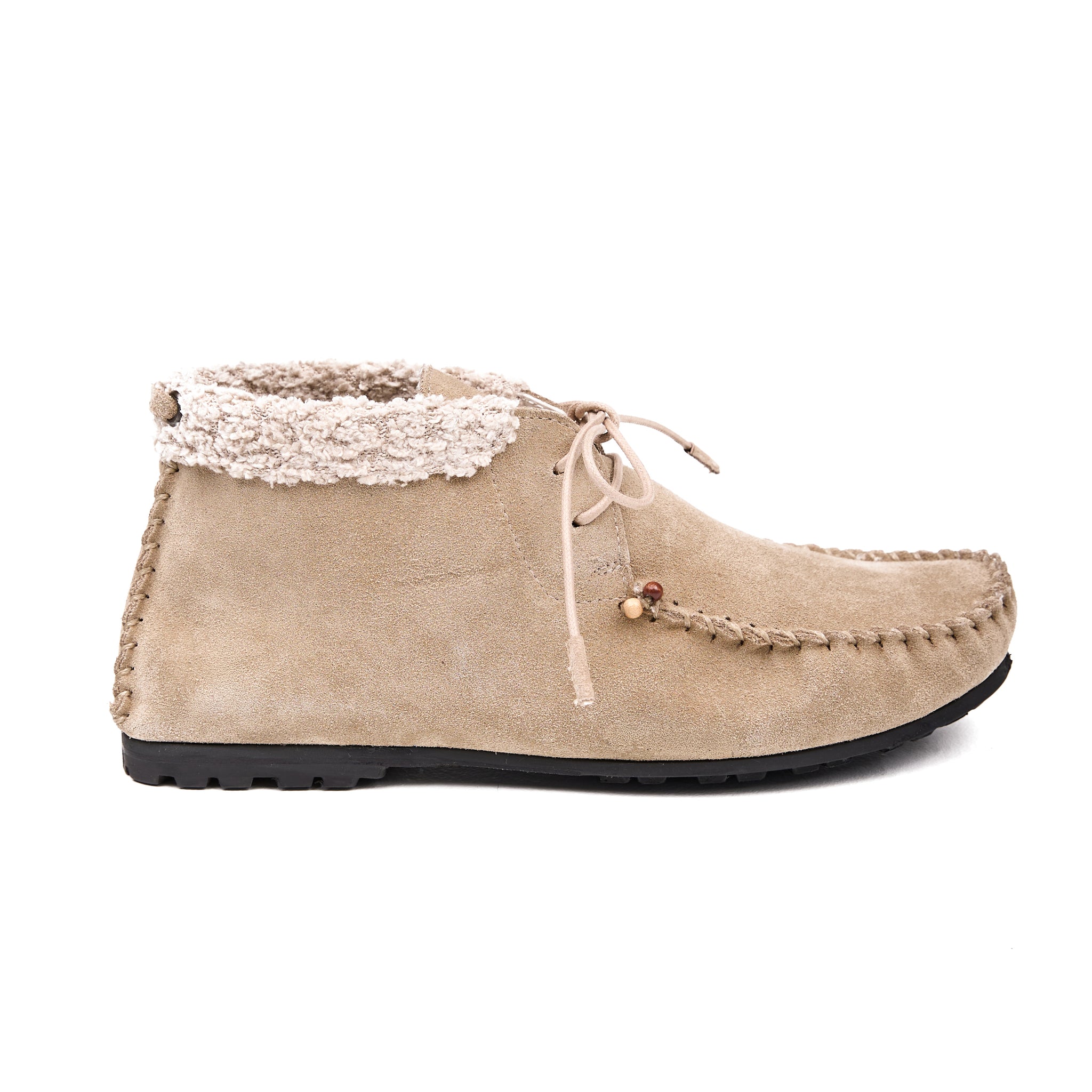 Lace-up Camoscio Leather Moccasin Shoe in Beige