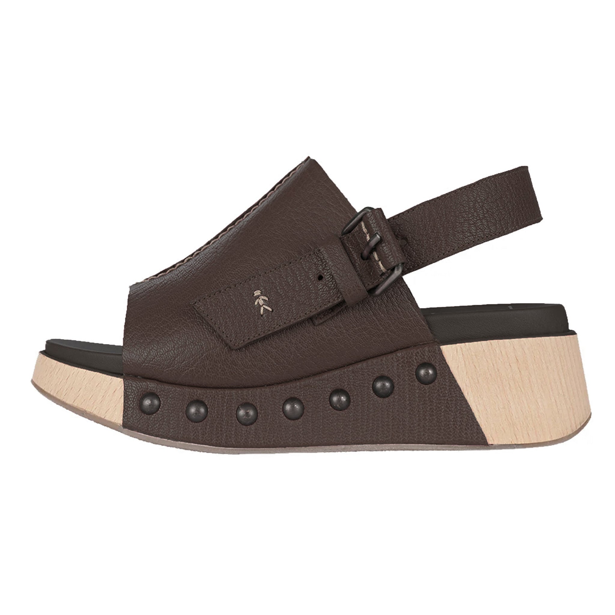 HENRY BEGUELIN Leather Wedge Sandal in Martellato Moro