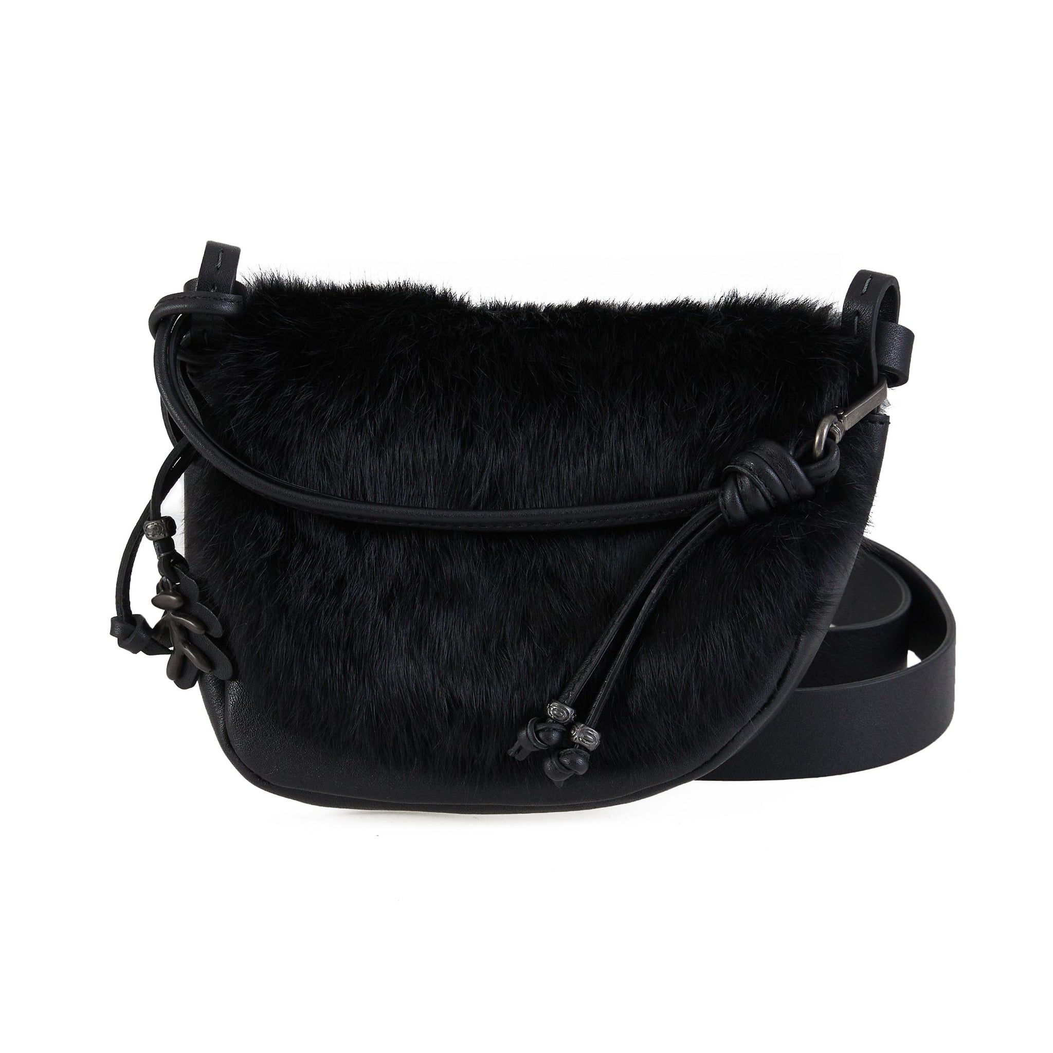 HENRY BEGUELIN Marinella Messico Small Leather and Fur Bag in Lapin Nero