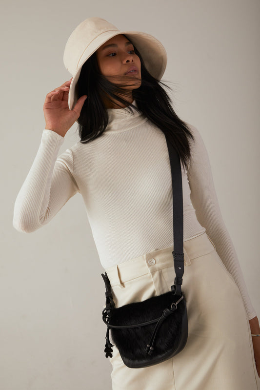HENRY BEGUELIN Marinella Messico Small Leather and Fur Bag in Lapin Nero