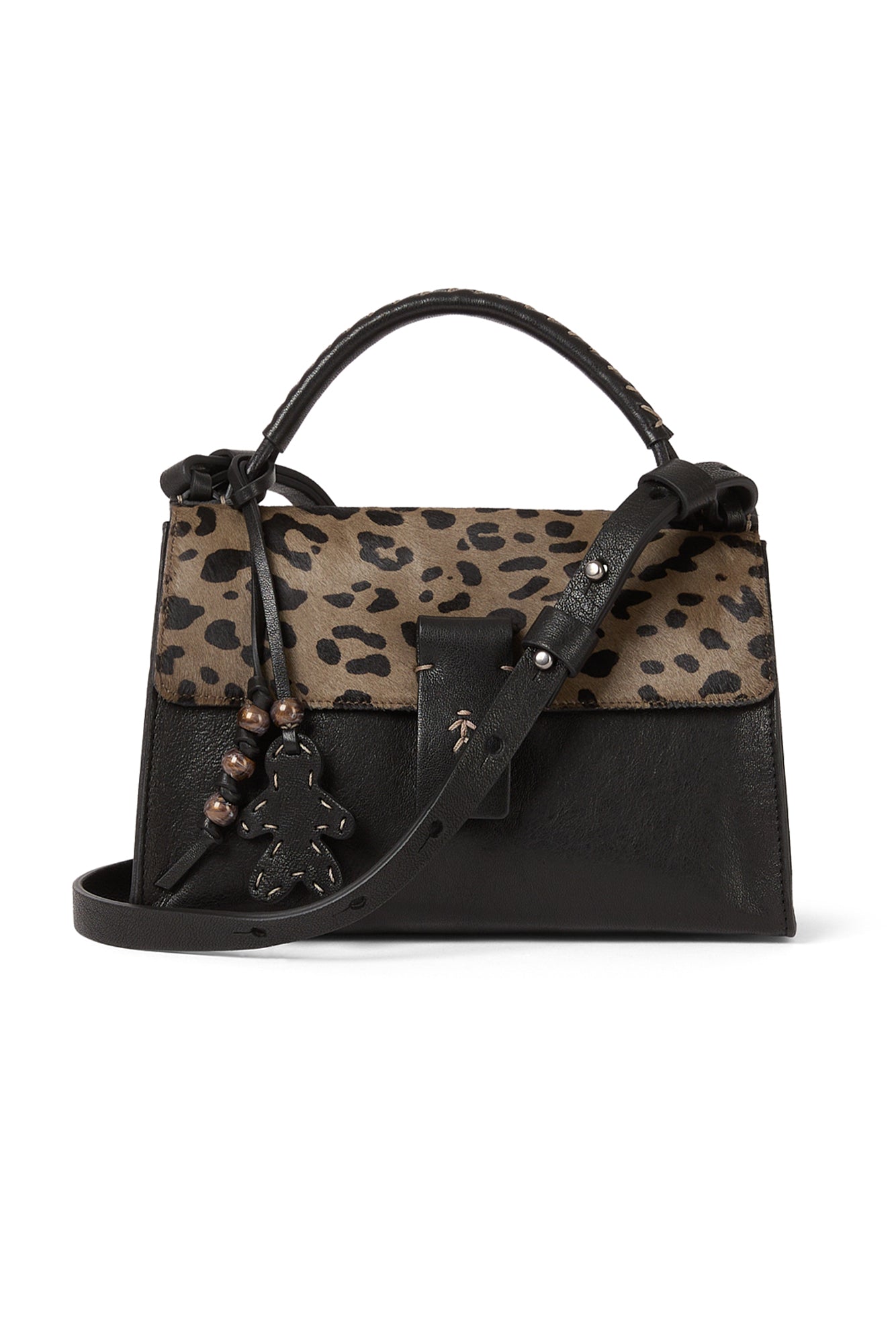 Precious Baguette Lace Leather Bag in Old Iron and Pony Sfumato Leopardo Nero