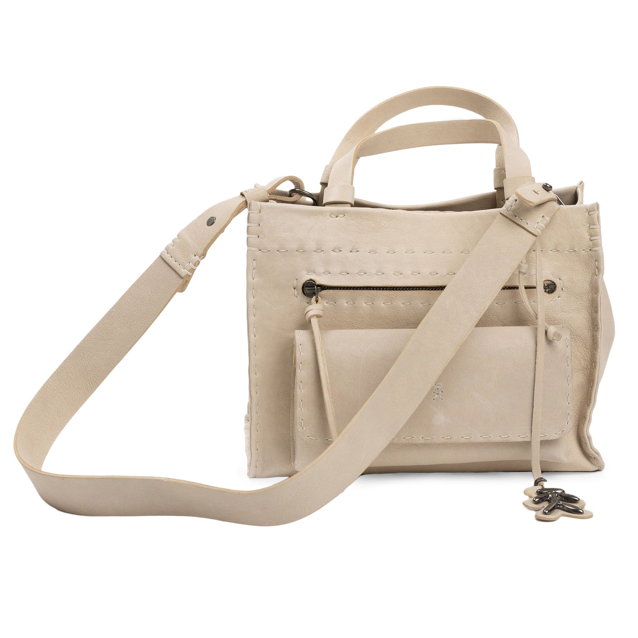 HENRY BEGUELIN Shopping Pocket Leather Bag in Old Iron Beige