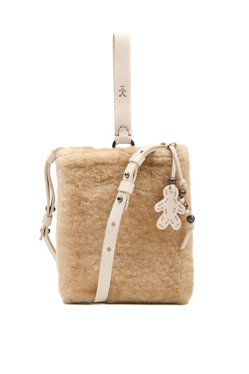 Fluffy Leather Bag in Montone Beige