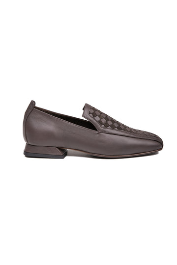 Intreccio Leather Shoe in Scacchiera Moro