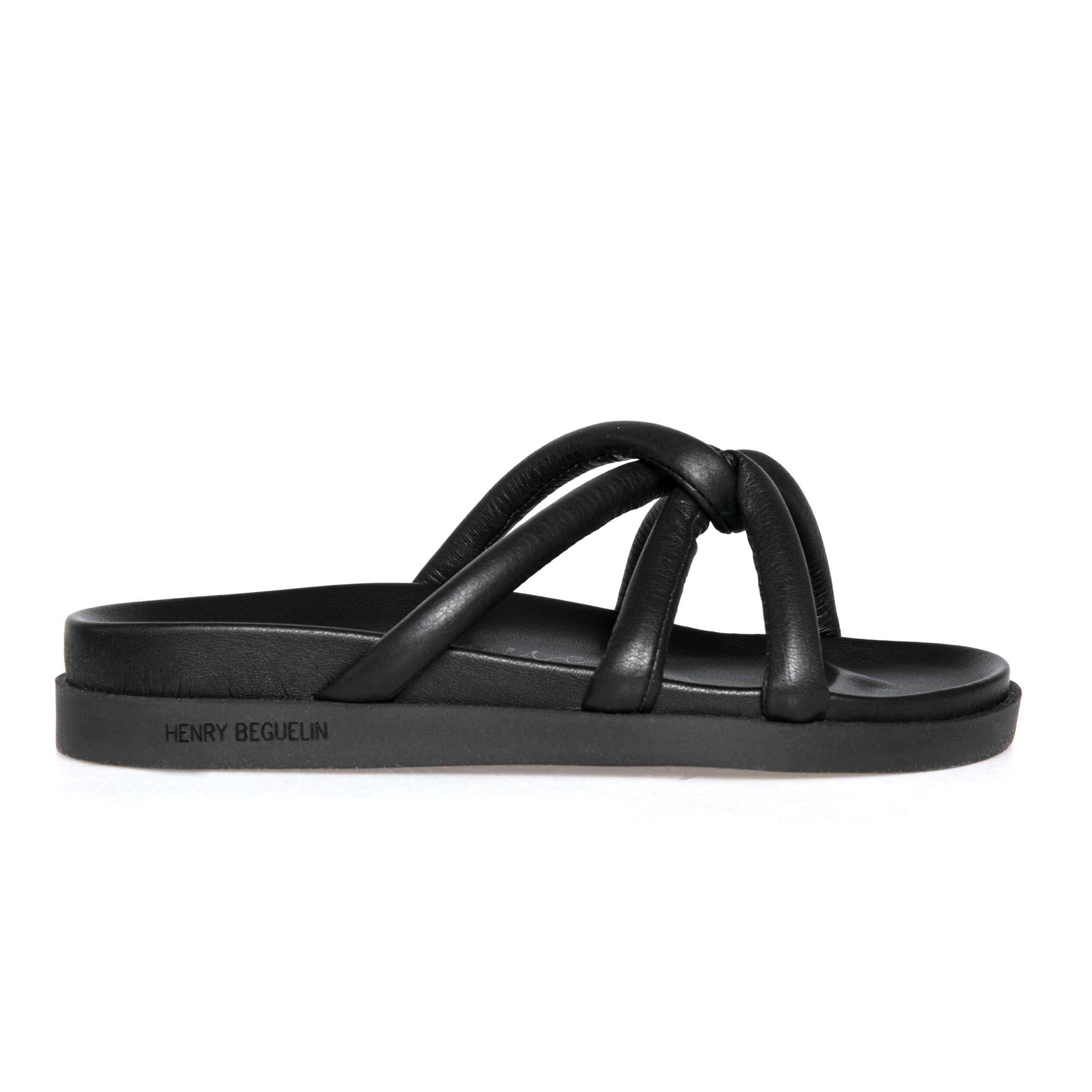 HENRY BEGUELIN Leather Nodo Slide Sandal in Cervo Nero