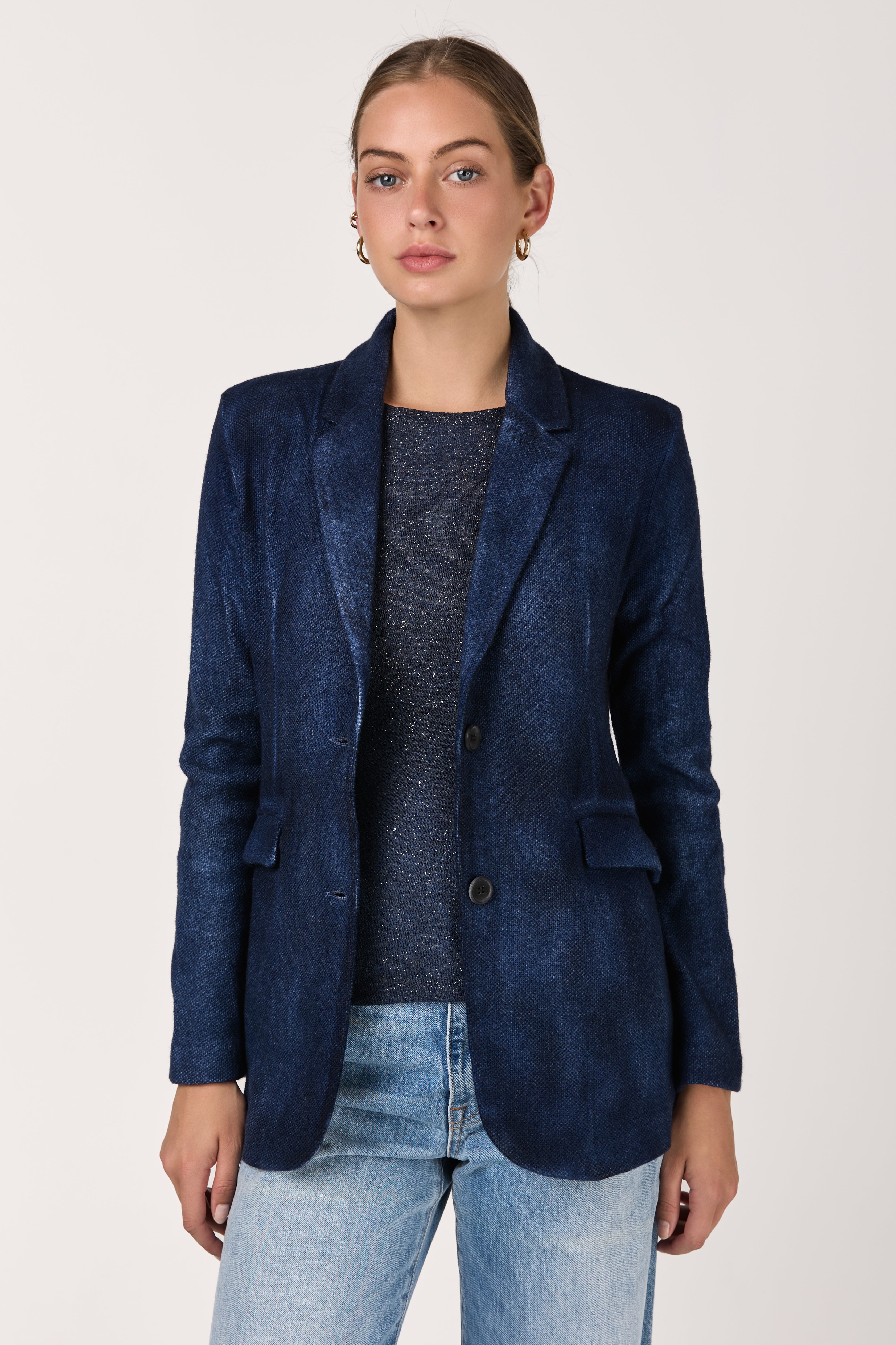 Hand Painted Reversible Jacket Blazer in Midnight