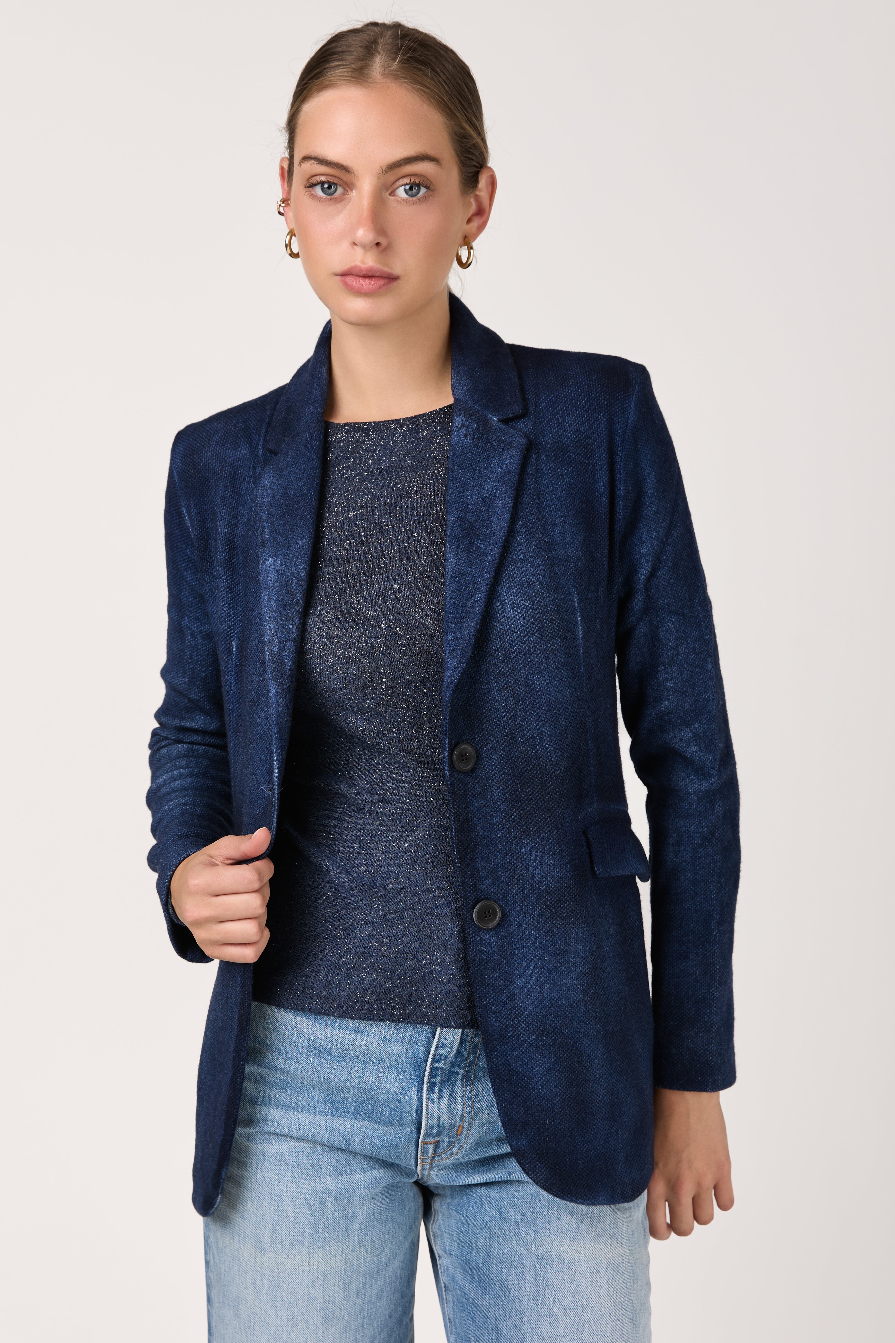 Hand Painted Reversible Jacket Blazer in Midnight