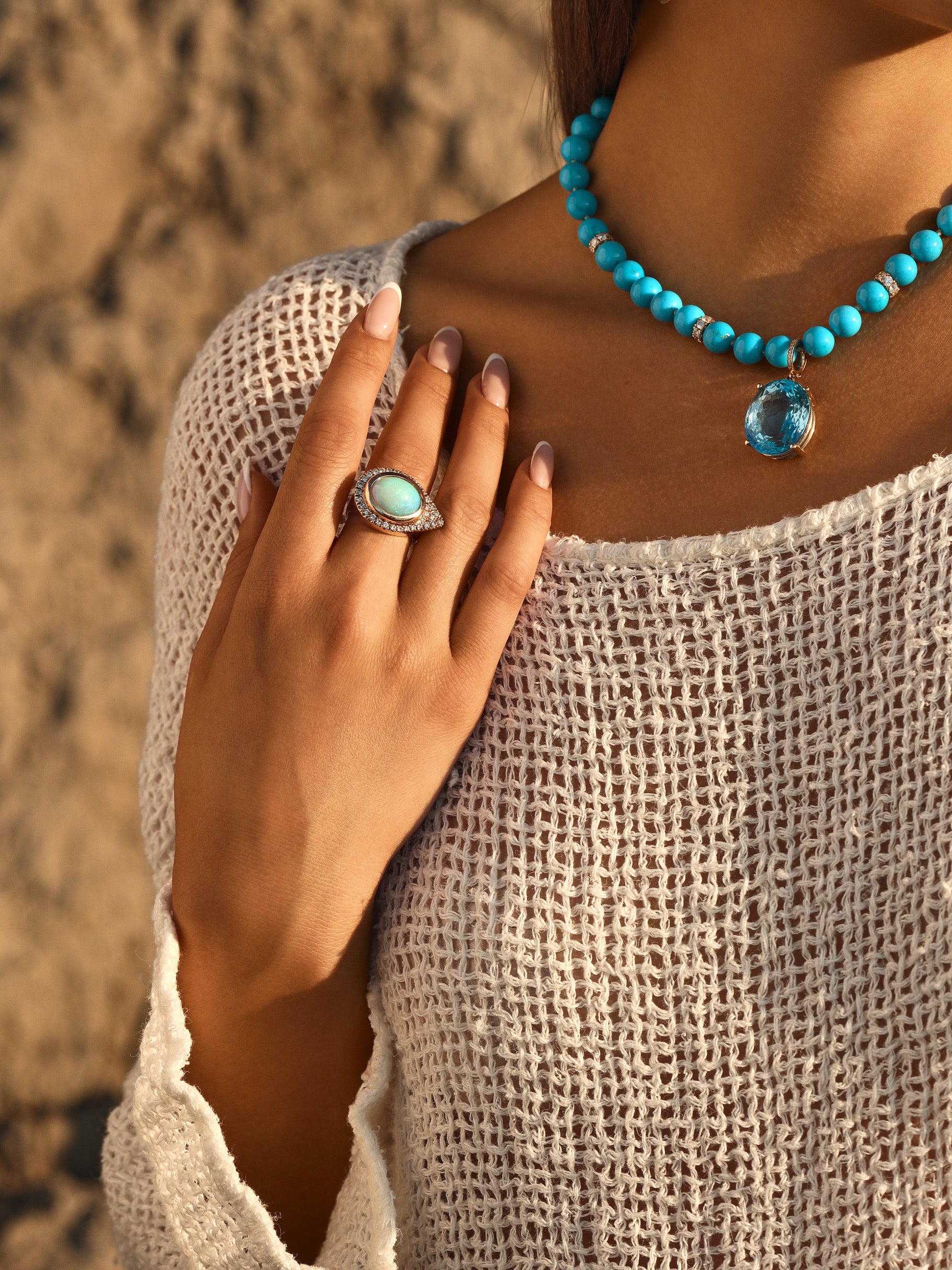 L.A. STEIN Diamond Opal Eye of the Sea Ring