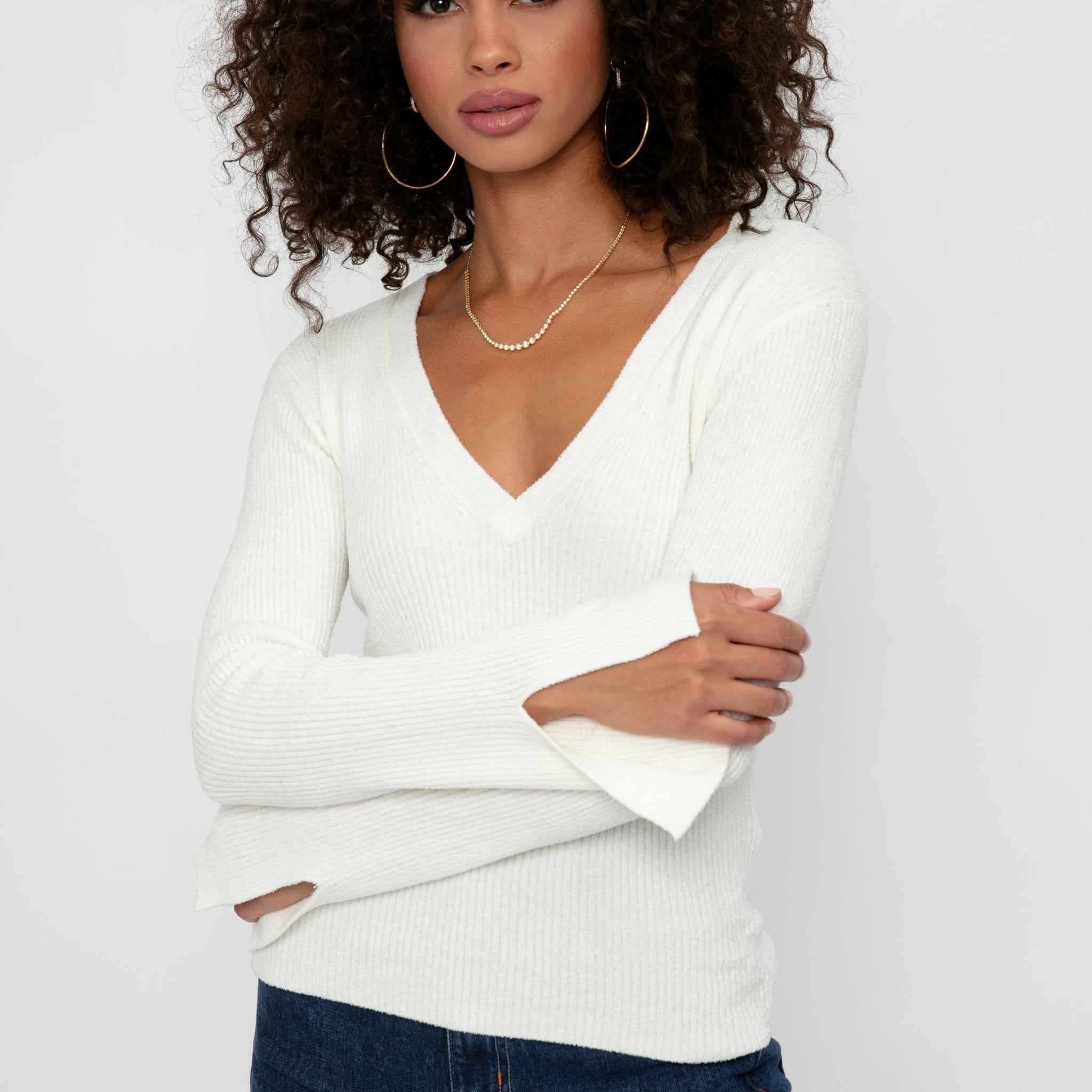 IRO Mattia V-Neck Sweater in Ecru