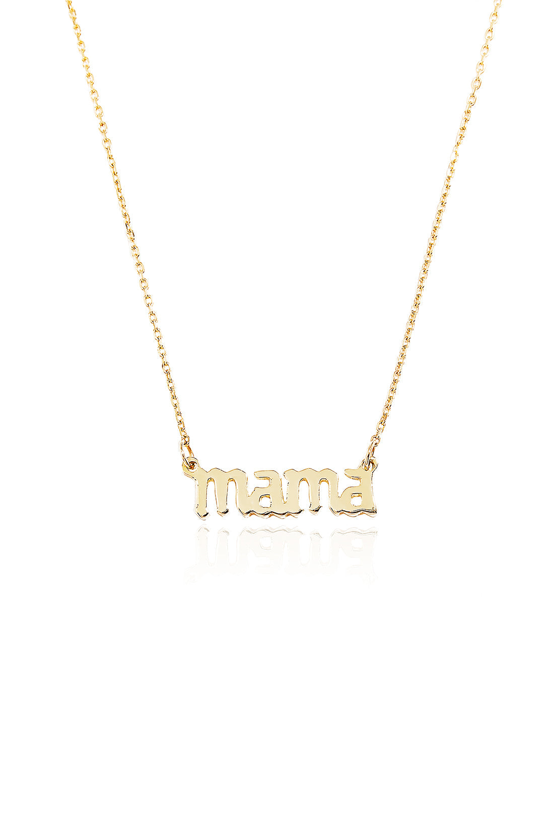 L.A. STEIN Celtic Mama Gothic Letters Necklace in Yellow Gold