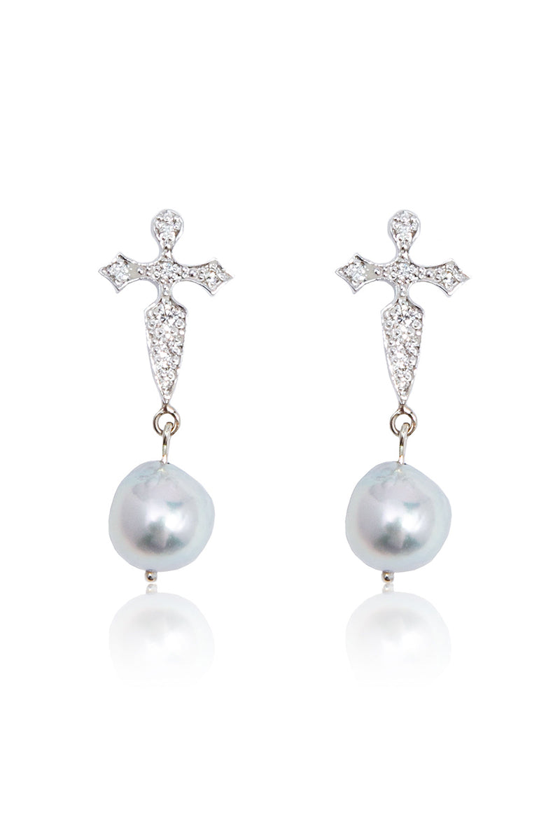 L.A. Stein Diamond Dagger Blue Akoya Pearl Drops in White Gold