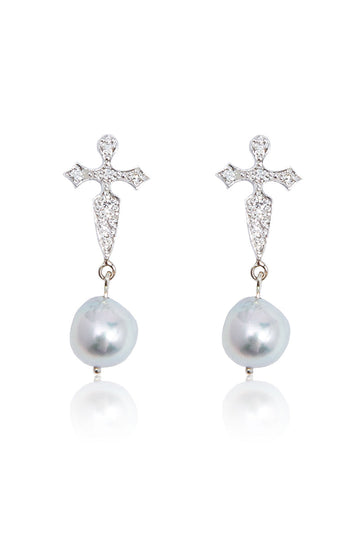 L.A. Stein Diamond Dagger Blue Akoya Pearl Drops in White Gold