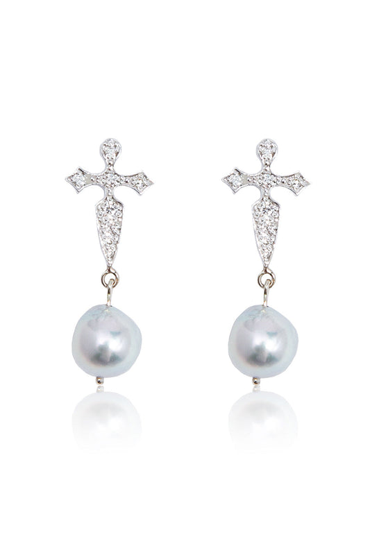 L.A. Stein Diamond Dagger Blue Akoya Pearl Drops in White Gold