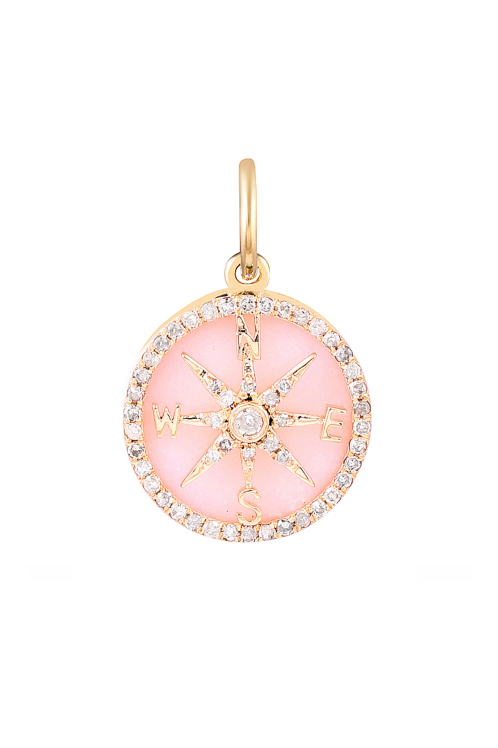 Pink Enamel Diamond Compass in 14k Gold