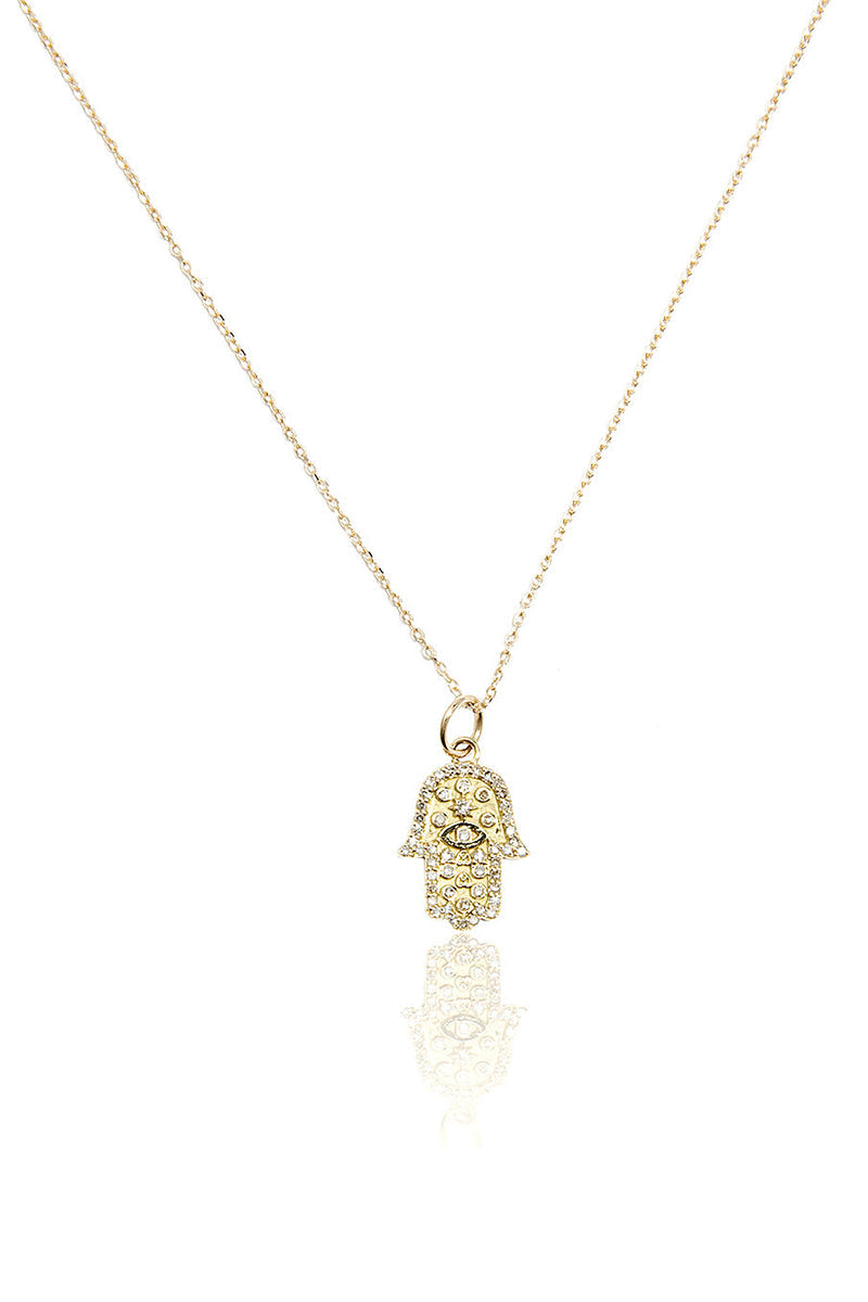 L.A. STEIN Diamond Mini Hamsa Necklace in Yellow Gold