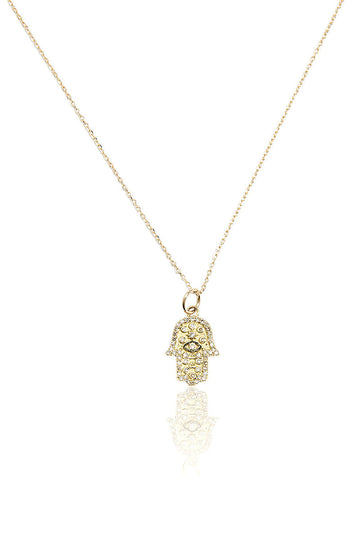 L.A. STEIN Diamond Mini Hamsa Necklace in Yellow Gold