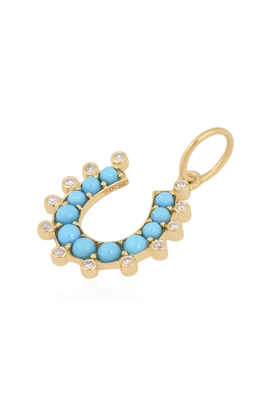 Turquoise Horseshoe Pendant in 14k Gold