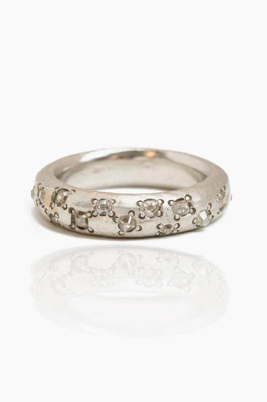 L.A. STEIN Platinum Handmade Band Ring with Vintage Diamonds