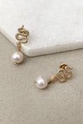 L.A. Stein Diamond Snake White Semi Baroque Pearl Drops in Yellow Gold