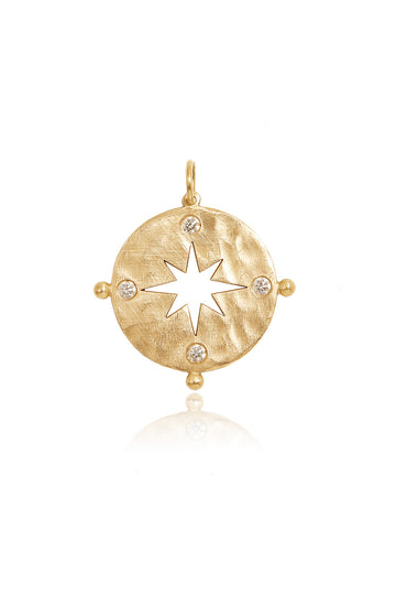 L.A. STEIN Large Hammered Matte Compass in 14k Yellow Gold