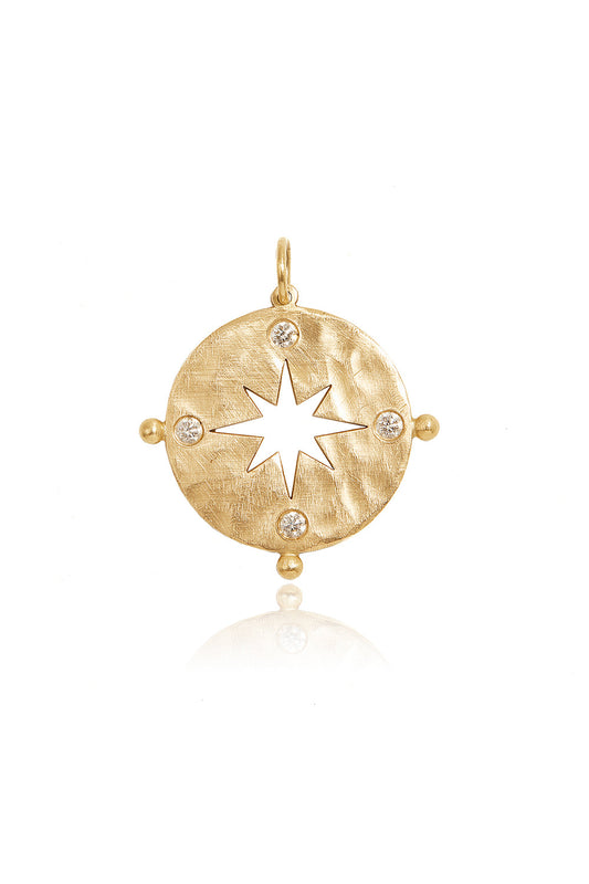 L.A. STEIN Large Hammered Matte Compass in 14k Yellow Gold