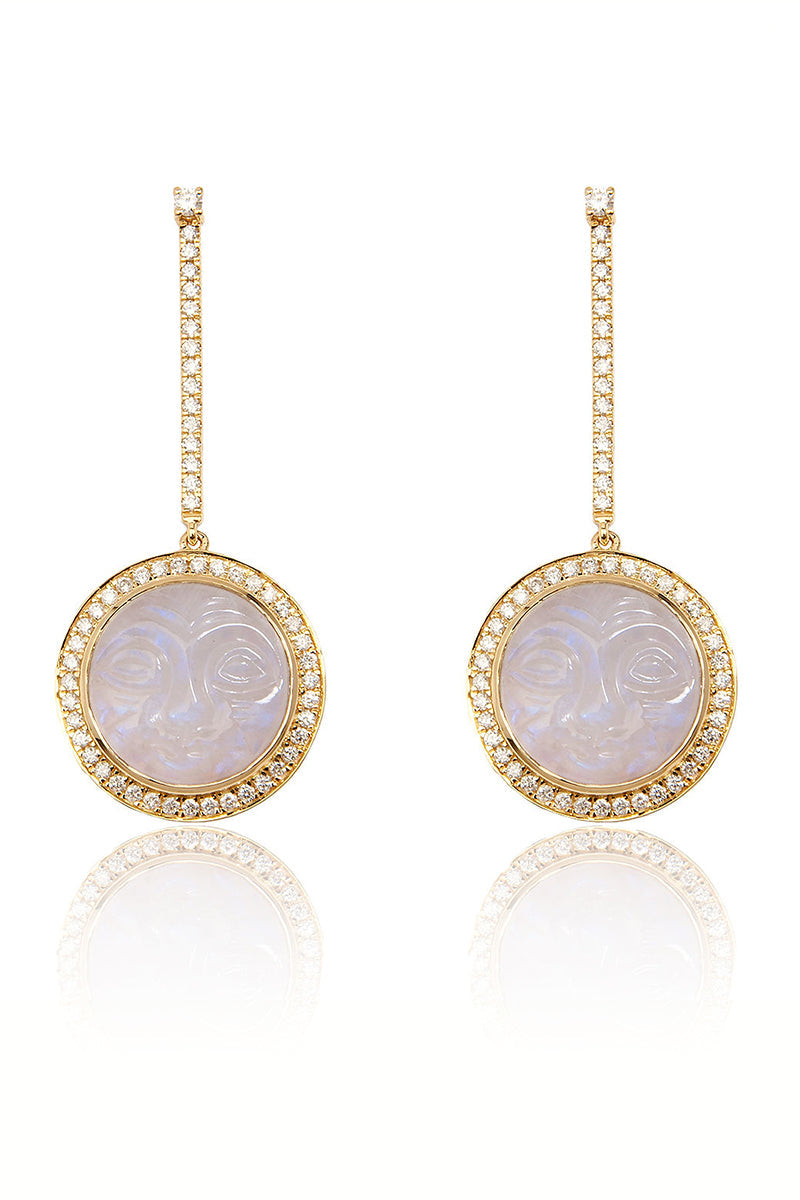 L.A. STEIN Moonstone Man in the Moon Diamond Earrings