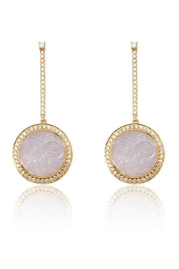 L.A. STEIN Moonstone Man in the Moon Diamond Earrings