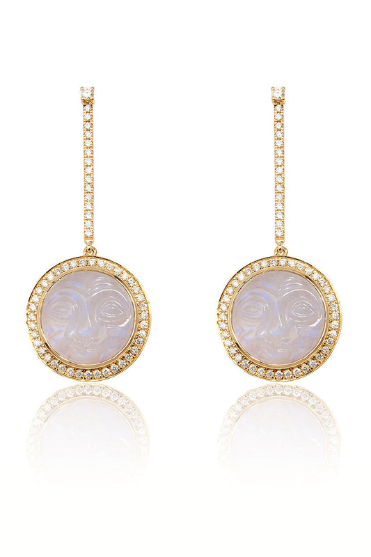 L.A. STEIN Moonstone Man in the Moon Diamond Earrings