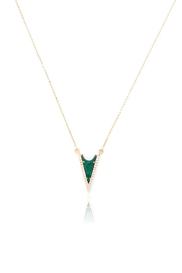 L.A. STEIN Malachite Diamond V Necklace in Yellow Gold