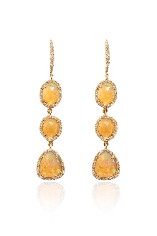 L.A. STEIN 3 Diamond Opal Earrings in 14k Yellow Gold