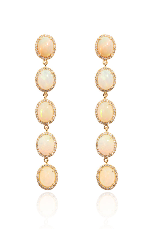 L.A. STEIN 5 Diamond Opal Earrings in 14k Yellow Gold