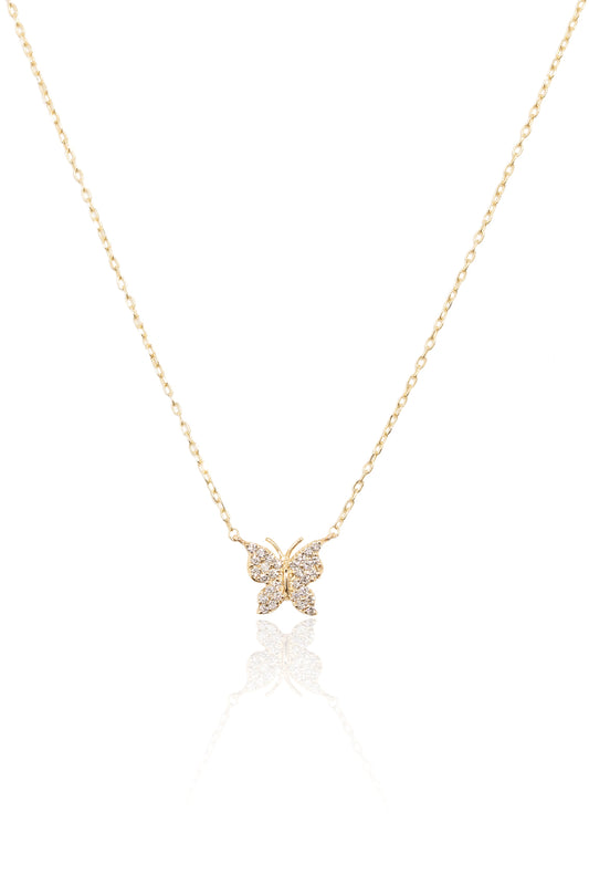 L.A. STEIN Diamond Pavé Butterfly Necklace in 14k Yellow Gold