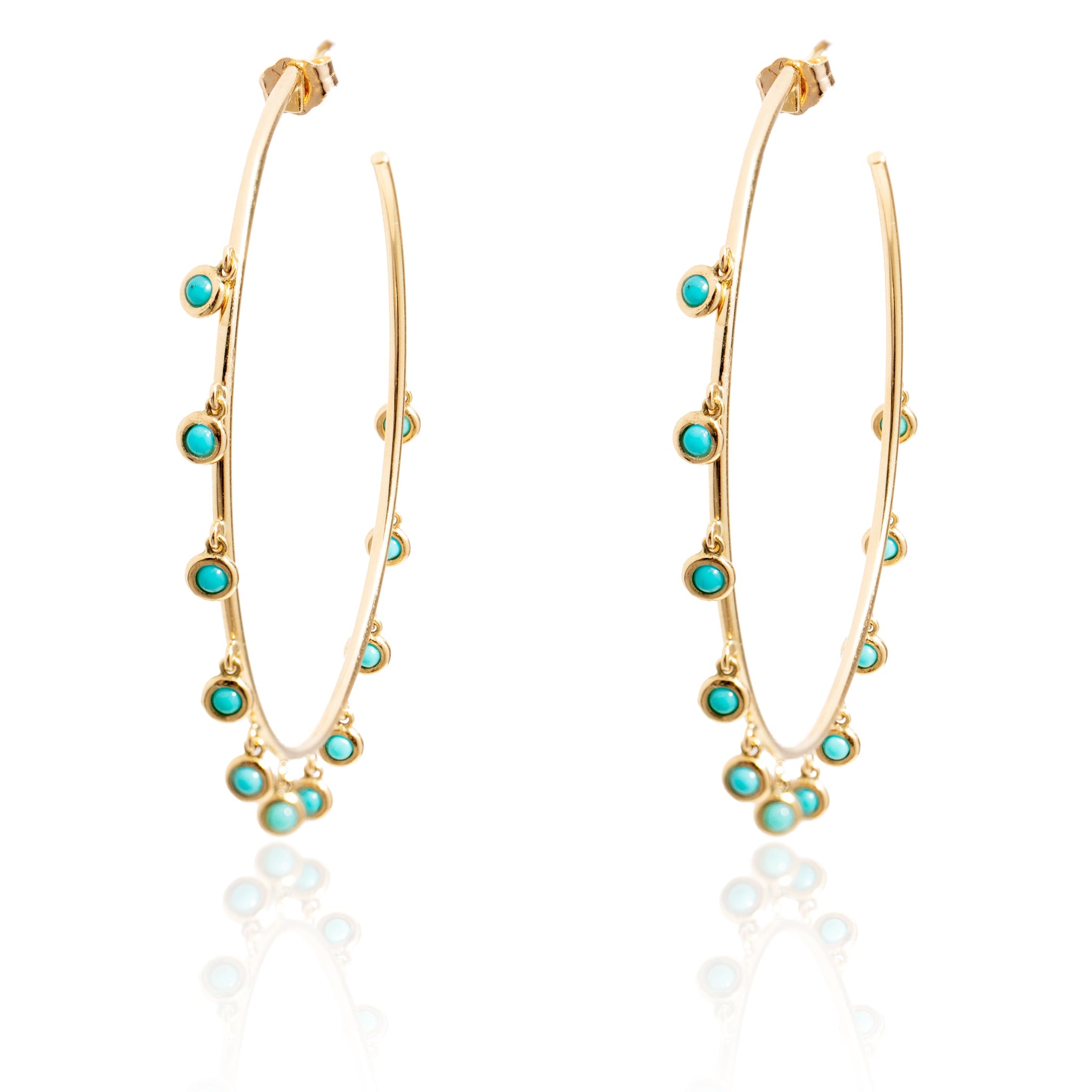 L.A. STEIN Large Turquoise Gypsy Hoops in Yellow Gold