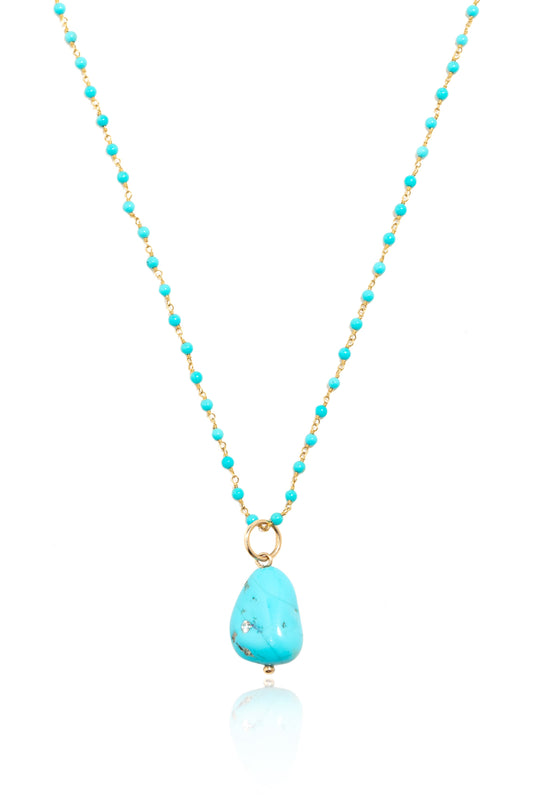 L.A. STEIN Sleeping Beauty Turquoise Nugget Necklace with Diamond