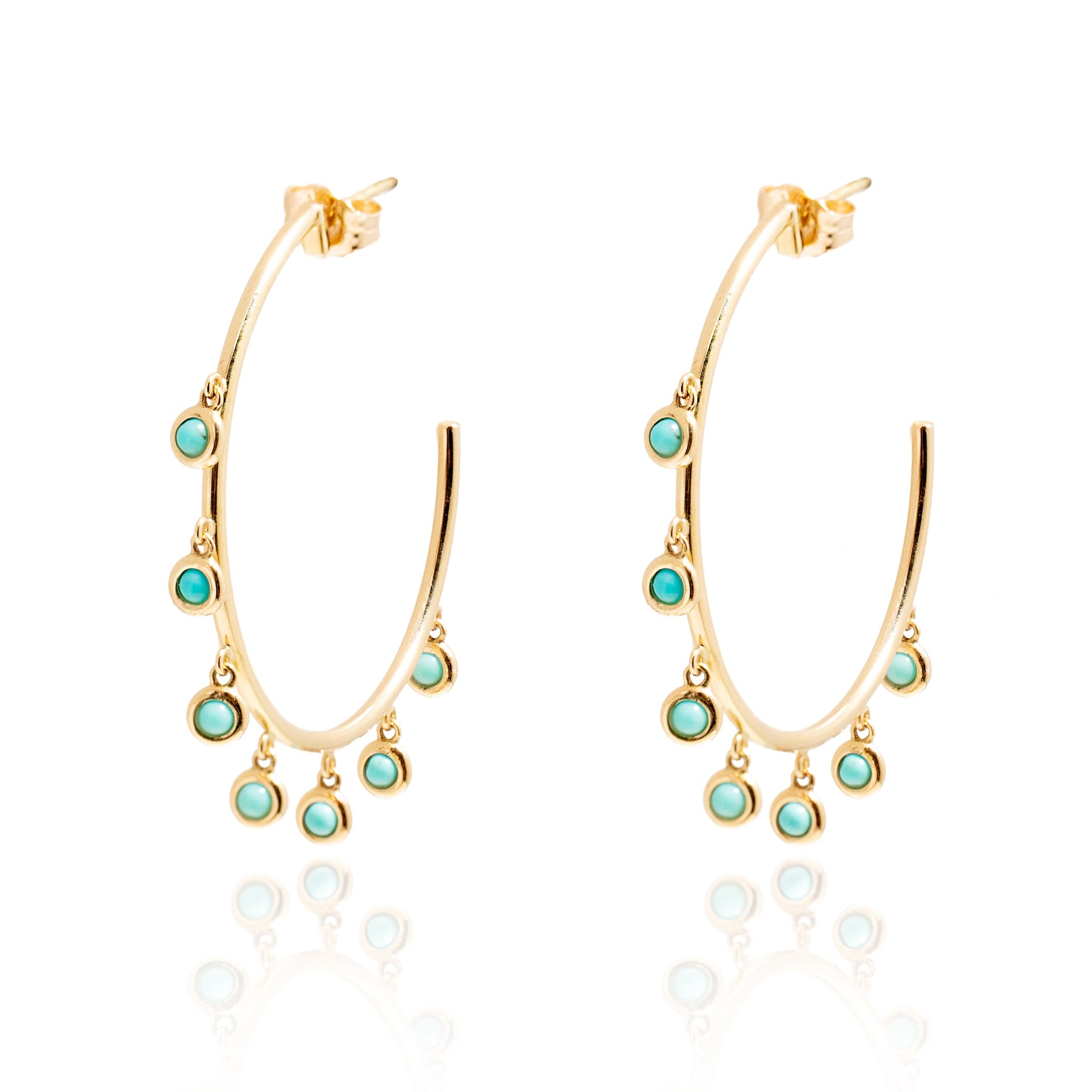 L.A. STEIN Small Turquoise Gypsy Hoops in Yellow Gold