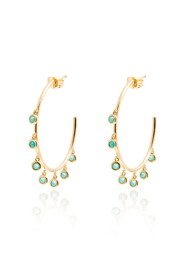 L.A. STEIN Small Turquoise Gypsy Hoops in Yellow Gold