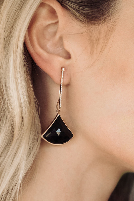 L.A. STEIN 18k Rose Gold Diamond Stick Black Onyx Kite Earrings