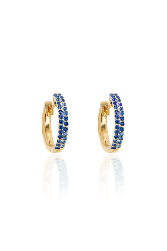 L.A. STEIN Blue Sapphire Pavé Huggies in Yellow Gold