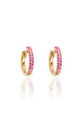 L.A. STEIN Pink Sapphire Pavé Huggies in Yellow Gold