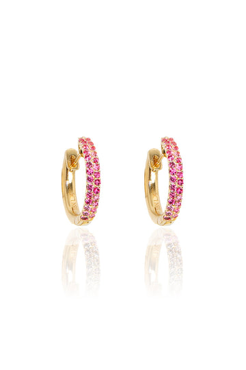L.A. STEIN Pink Sapphire Pavé Huggies in Yellow Gold