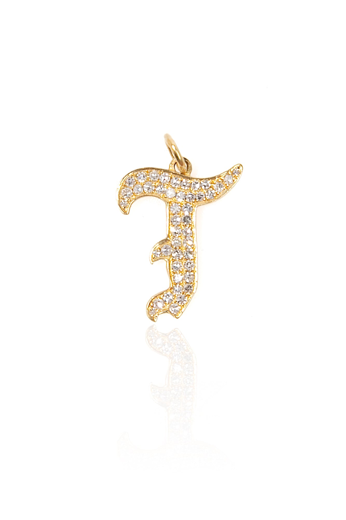 L.A. STEIN Gothic Initial Diamond Pavé Pendant T Yellow Gold