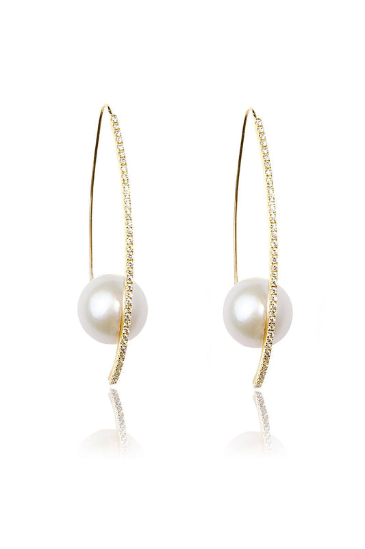 L.A. STEIN Diamond Pavé Floating White Pearl Threaders