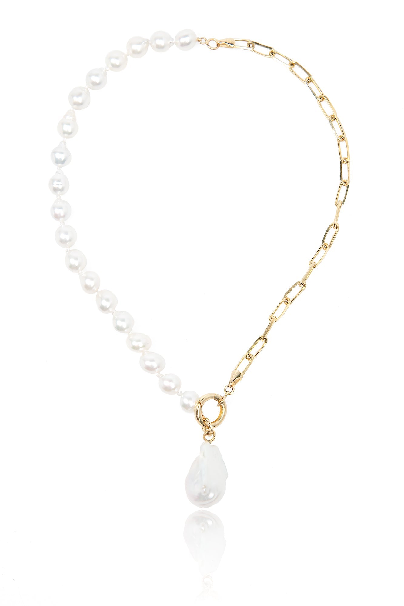 South Sea Long Link Necklace with Jumbo Baroque Drop