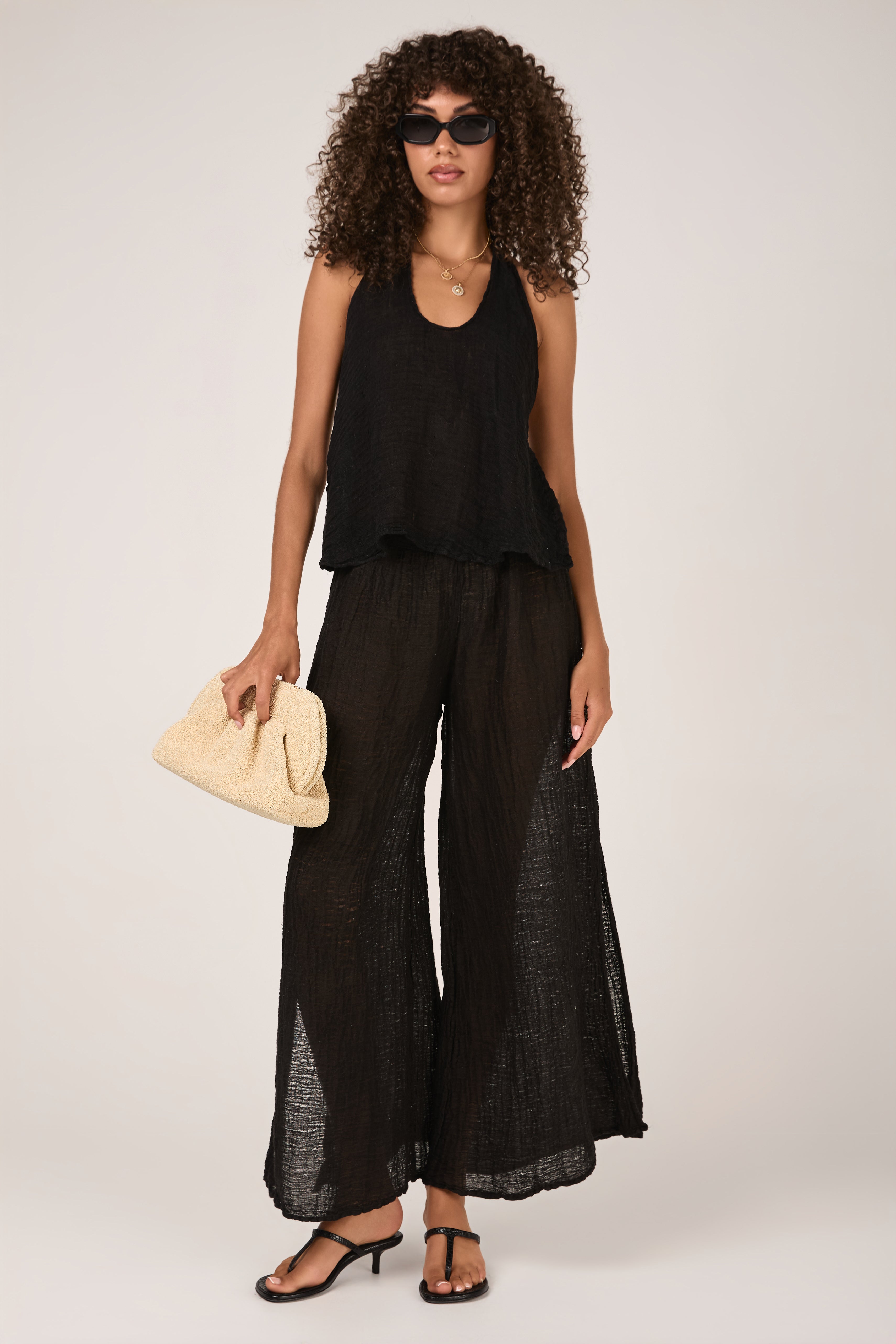 Cairo Linen Aloe Halter Top in Black